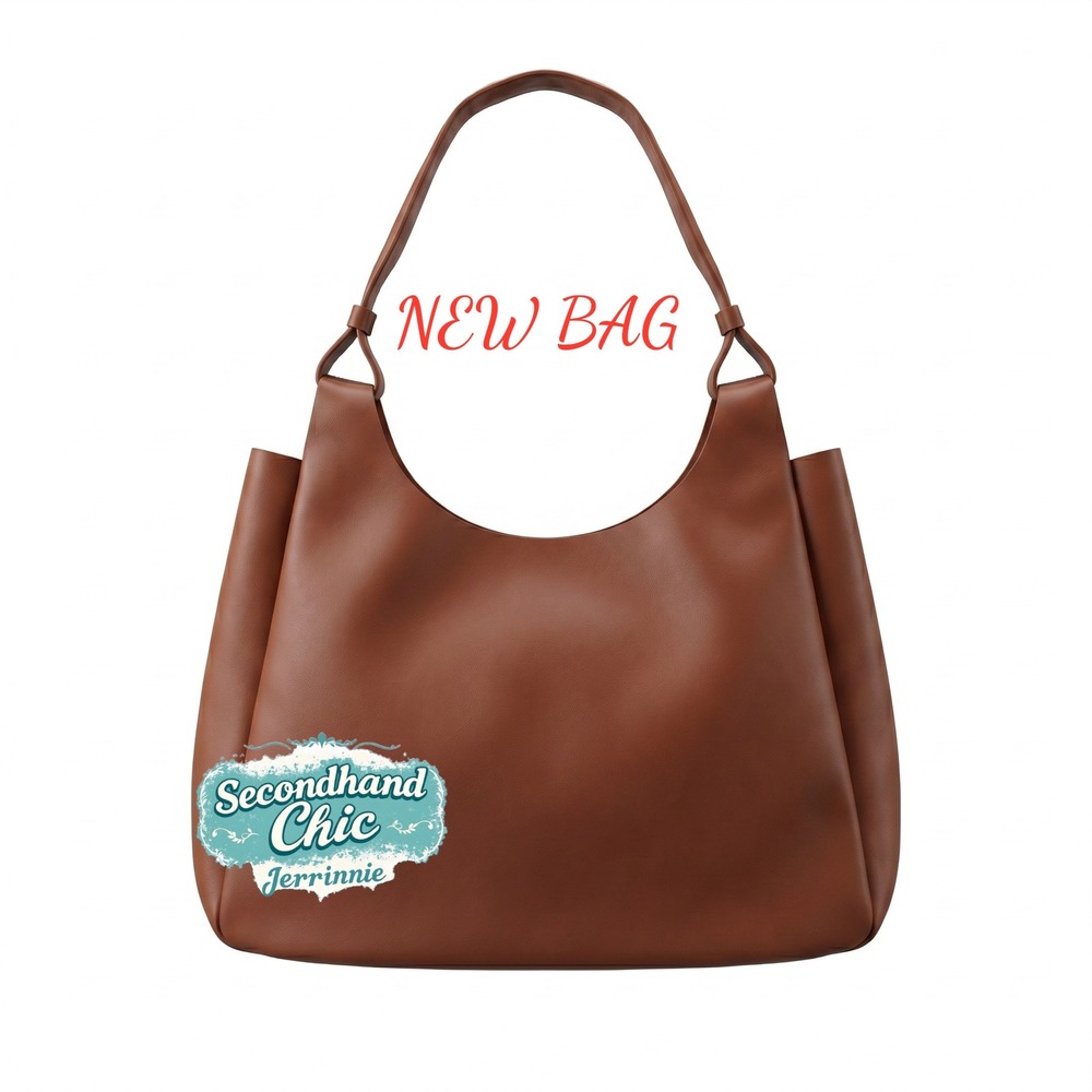 Neiman Marcus Cognac Brown Vegan Leather Slouchy Hobo Shoulder Bag Tote NEW